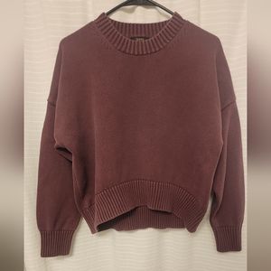 Quince Organic Cotton Boyfried Sweater, Size Small in Eggplant
